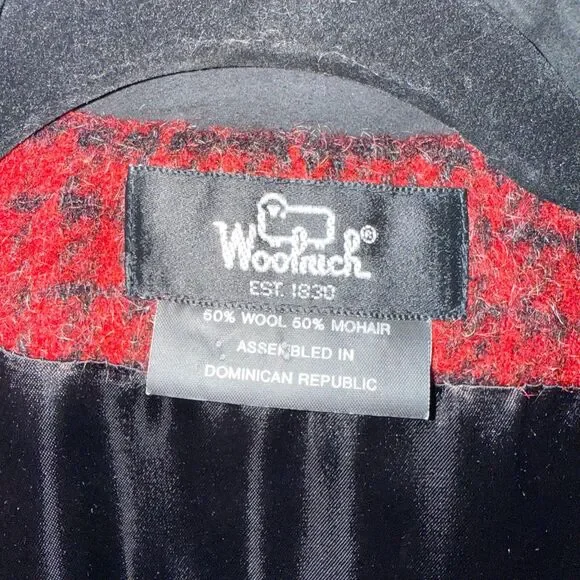 Vintage Woolrich Wool/Mohair Houndstooth Plaid Coat - Red/Black M - Picture 6 of 8